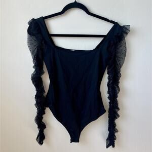Free People Must Be Love Bodysuit Womens Small Sheer Polka Dot Top Party, SZ S